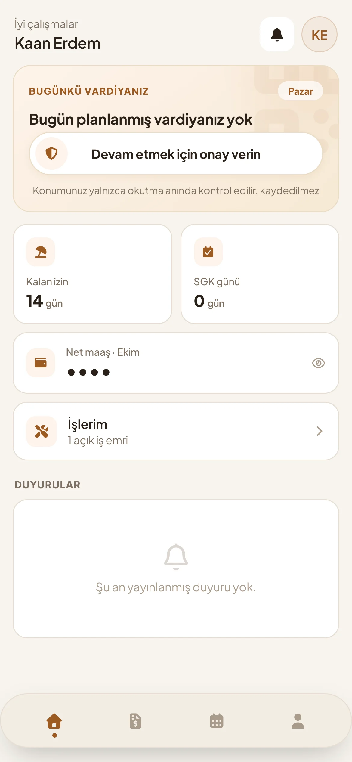Okutur ve geçer ekranı